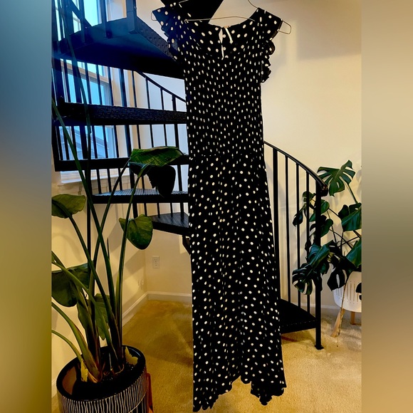 Free People Chambray Butterflies Dot Midi Ruffle Dress in Black; size Medium - Picture 2 of 4